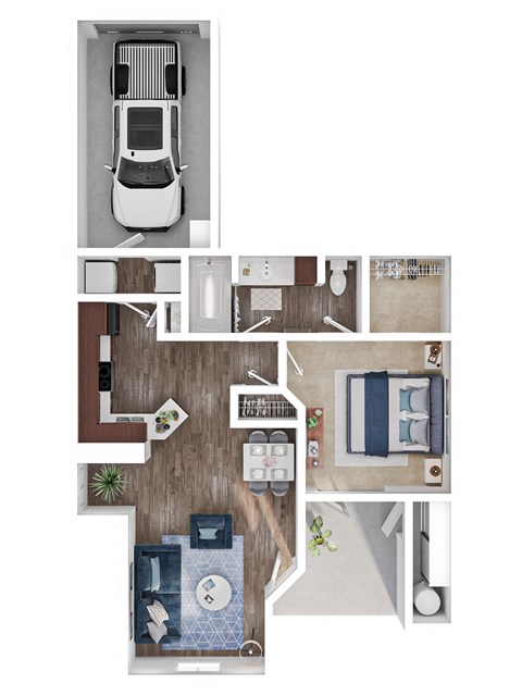 Floor plan for 1 bed, 1 bath, 797 sqft